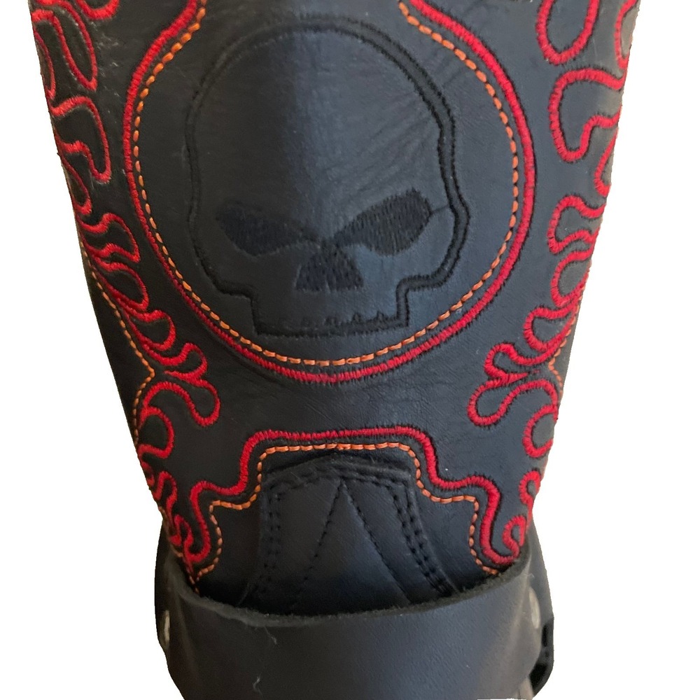 Harley-Davidson‎ Slayton Leather Blk Square Toe Boots Red Flames Harness Men's 9